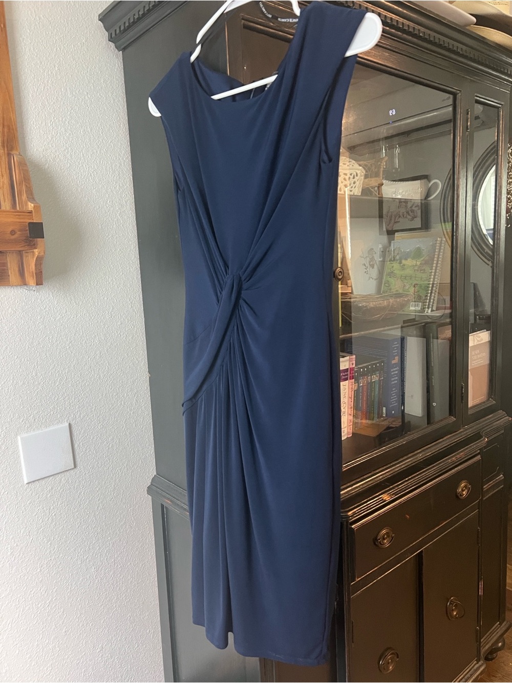 Vince Camuto Navy Cap Sleeve Gathered Front Dress